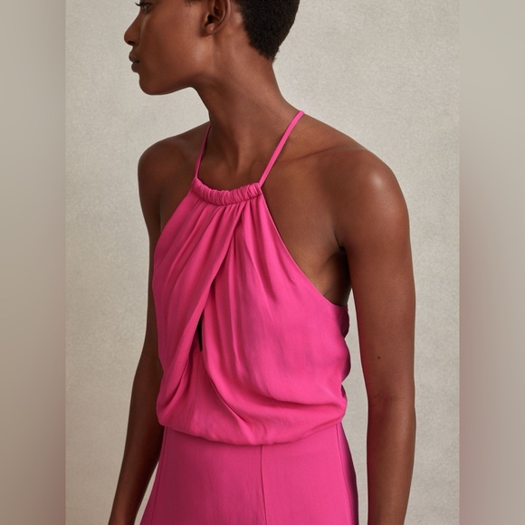 NWT REISS Elliana Drape Front Midi Dress in Pink - Picture 3 of 13
